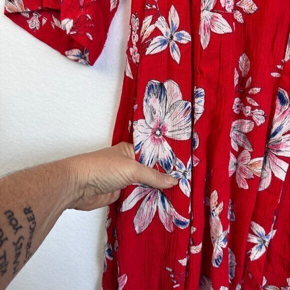 Woman Within dress women 14W Maxi red floral empire waist rayon pockets - Picture 3 of 6